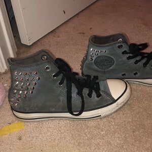 Rare dark grey studded pleather Converse